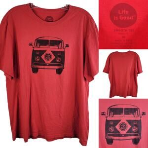 Life Is Good T- Shirt Men's Medium Red Classic Fit Van Graphic Short Sleeve